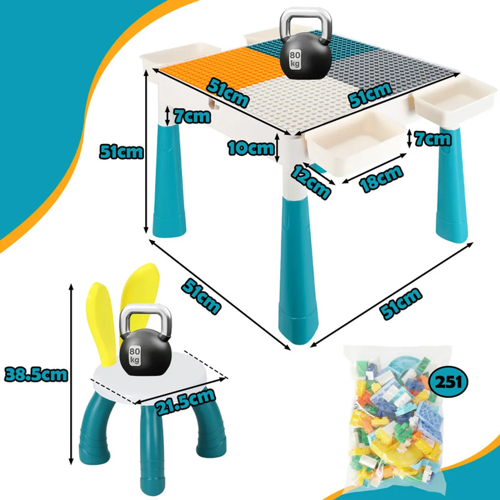 Table Multi-activités Enfant avec 251 Briques et Chaises Ergonomiques - 2