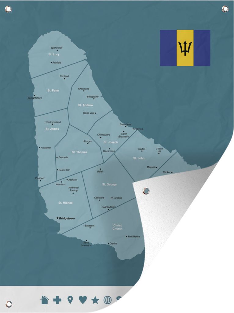 MuchoWow 60x80 cm Outdoor-Poster Gartendeko Sichtschutz Garten Poster für den Garten Illustration von Barbados auf blauem Hintergrund