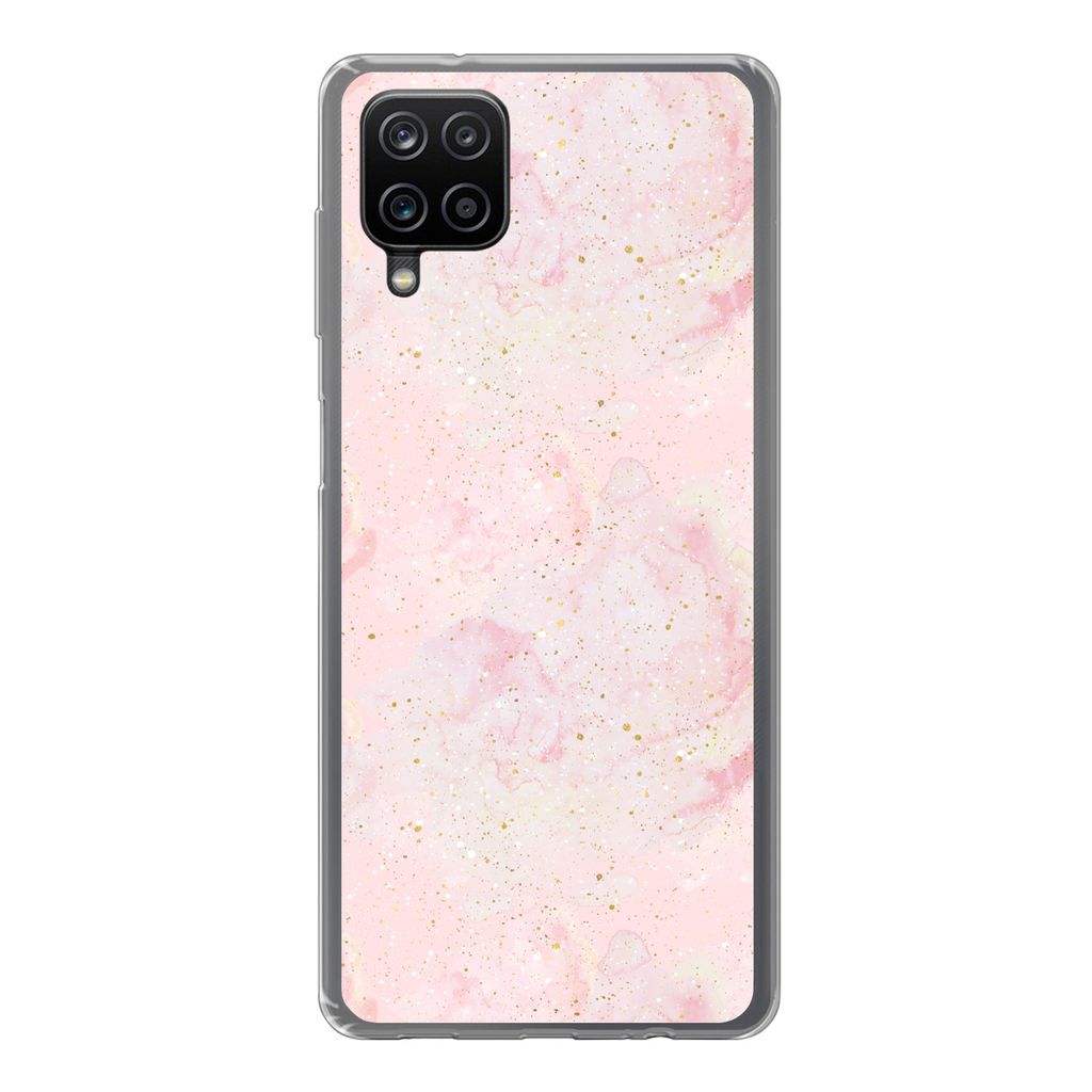MuchoWow Handyhülle Schutzhülle Hülle für Samsung Galaxy A12 Marmor - Rosa - Glitter - Gold - Muster Silikon Softcase Handy Hülle - Bild