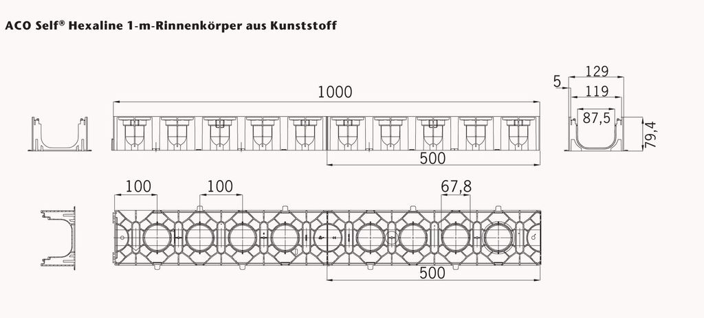 1m ACO Hexaline 2.0 Entwässerungsrinne Schlitzaufsatz Stahl Produktbild 3