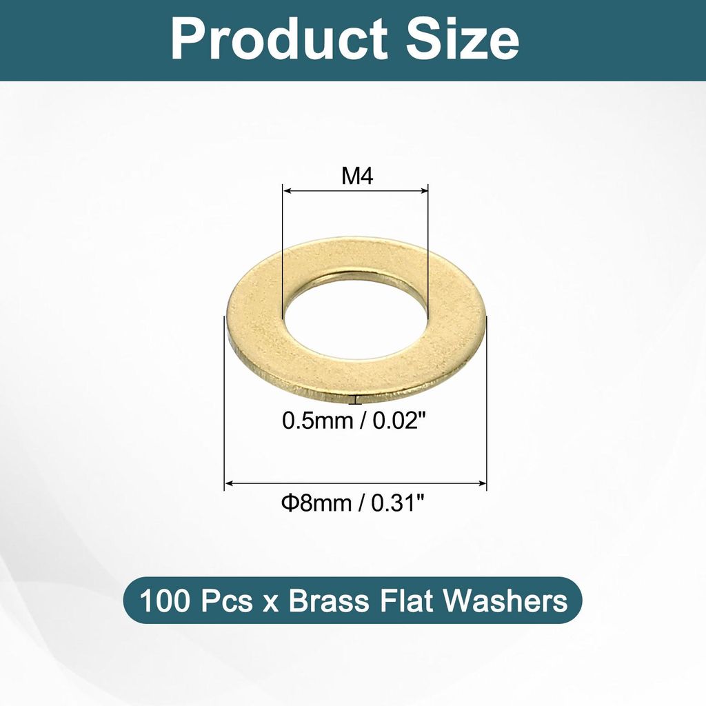 100 Stš¹ck Runde Unterlegscheiben M4 x 8 x 0,5 mm, Messing Dichtscheiben Gold Beilagscheiben Set, O Ring Flache Dichtungsringe fš¹r Schrauben M...