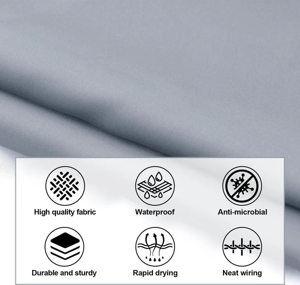 Rideau de douche imperméable en PEVA gris clair 180x180 cm pour bain - 6