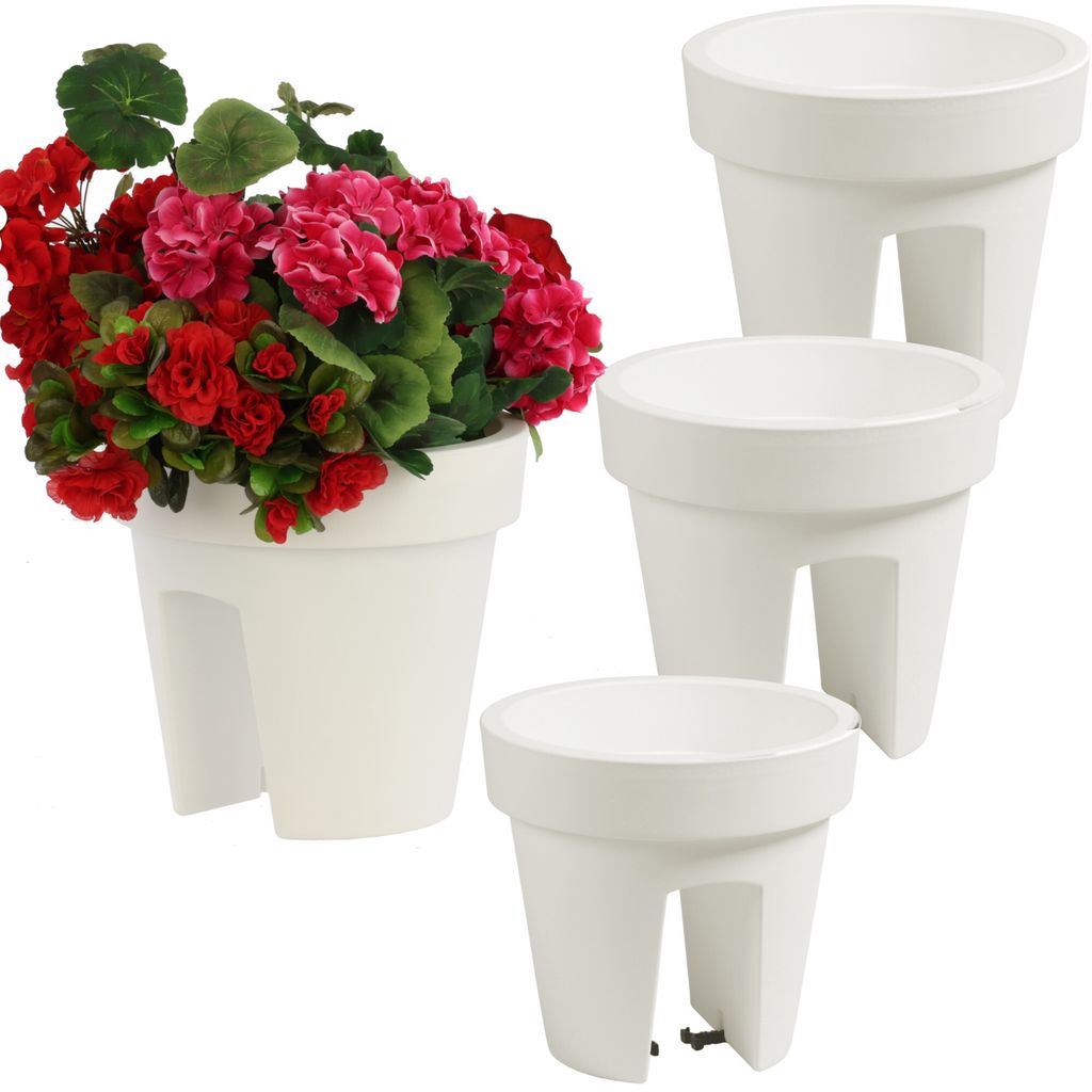Satz von 3 Stück Balkonkiste Blumenkasten Geländerkasten Balkonkasten Geländertopf ø24,5cm | 5 L weiß Balkon-Blumenkasten oval