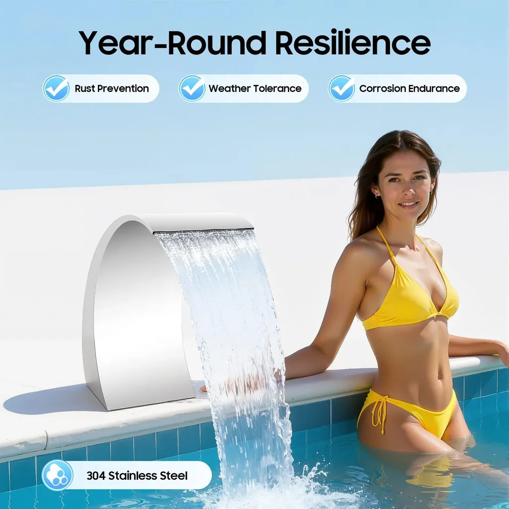 Fontaine de piscine murale en inox - Cascade déversoir argent 30x60 cm - 4