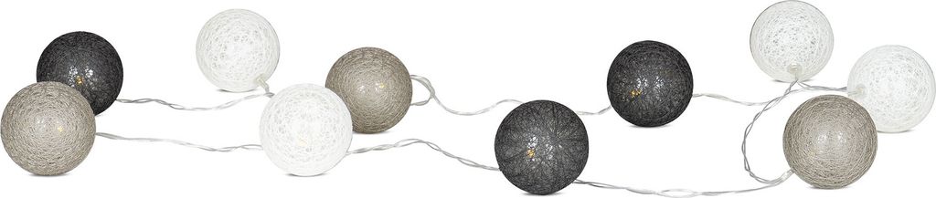 10er Lichterkette LED Ø6cm Kugeln Girlande Lampions Baumwolle Grau Deko