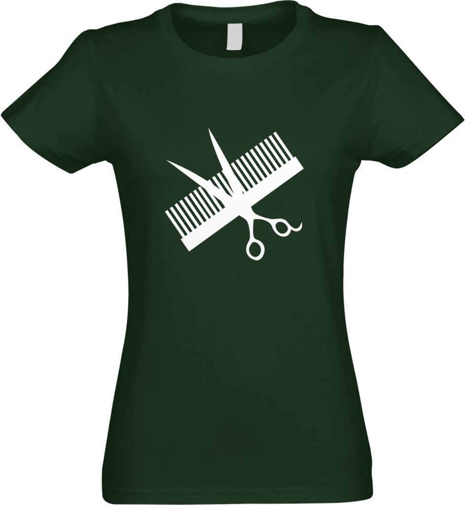 Kiwistar - T-Shirt tailliert - Damen - flaschengrün - Kamm & Schere - mit Motiv Bedruckt - Funshirt Design - Sport - Freizeit - Damen - M