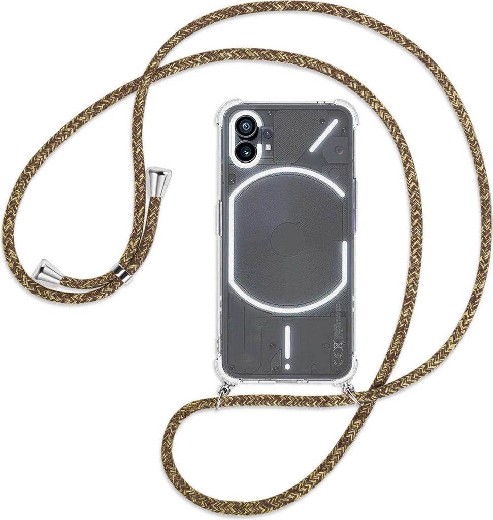 Handykette Backcover-Schutzhülle mit Band (Metall silberfarben) für Nothing Phone (1) (A063, 6.55'') - braun+beige