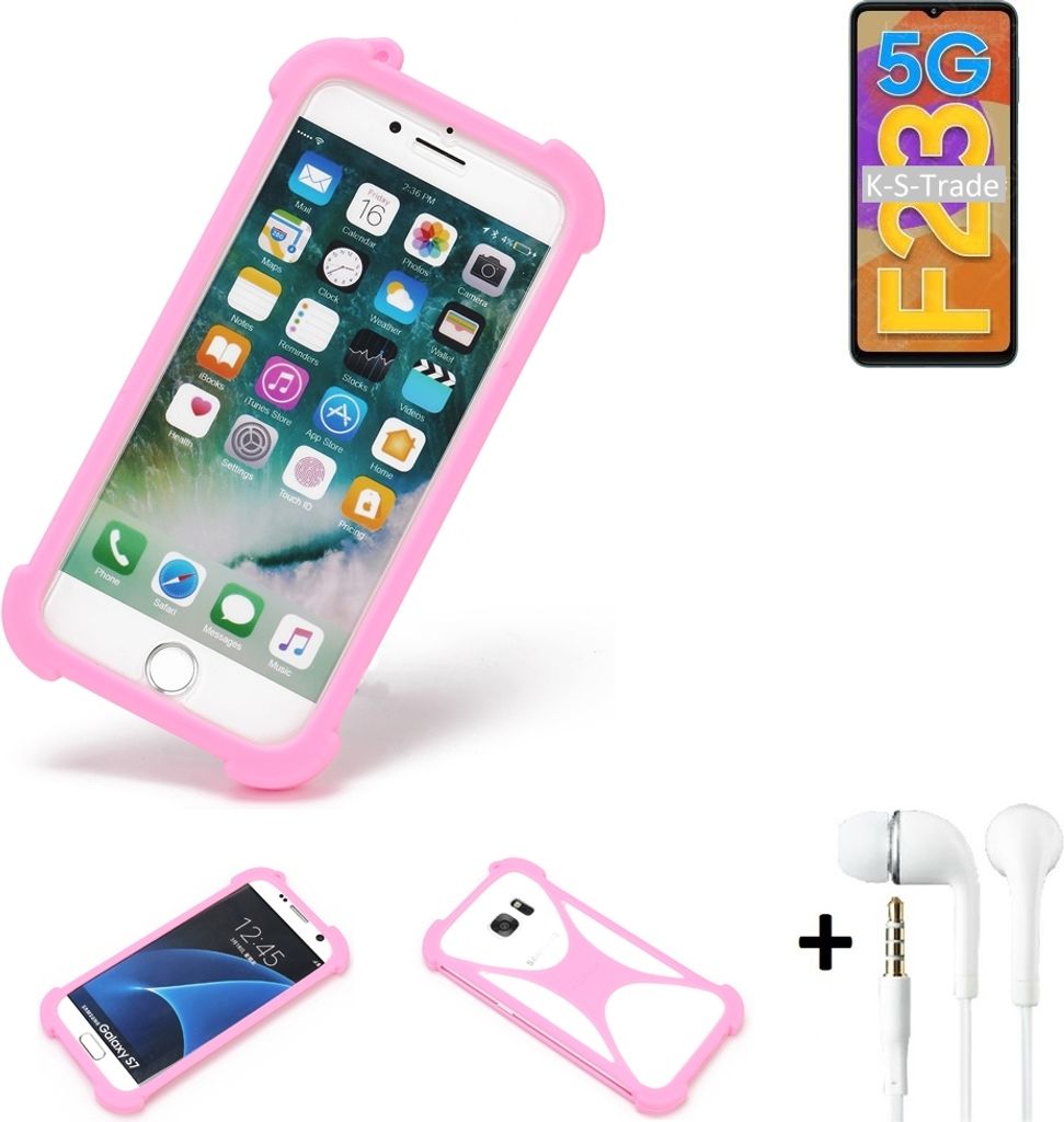 K-S-Trade Bumper + Kopfhörer kompatibel mit Samsung Galaxy F23 5G Handy Hülle Schutzhülle Silikon Schutz Hülle Cover Case Silikoncase