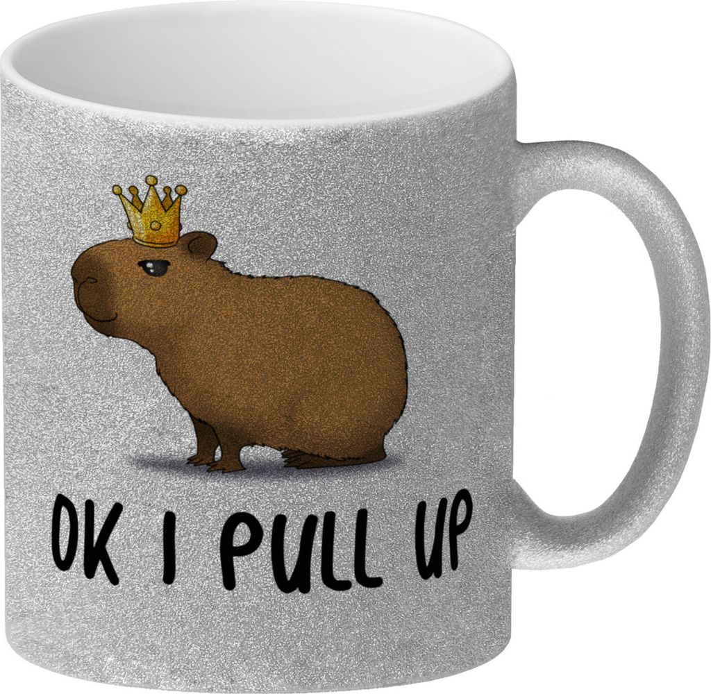 Ok I pull up königliches Capybara Meme Glitzer-Kaffeebecher