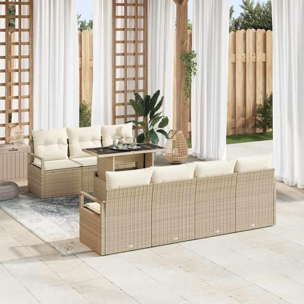 Maison Exclusive - Garten-Sofa-Set mit Speicher 8 pcs Beige Poly Rattan
