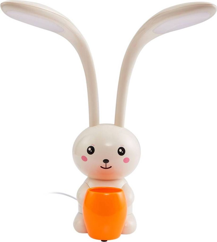 A close-up studio shot of a rabbit-shaped LED desk lamp.