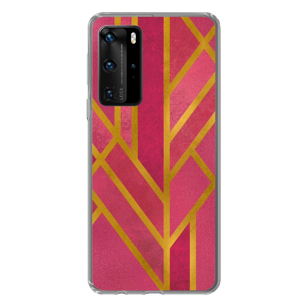 MuchoWow Handyhülle Schutzhülle Hülle für Huawei P40 Pro Gold - Rosa - Geometrisch Silikon Softcase Handy Hülle - Schutz