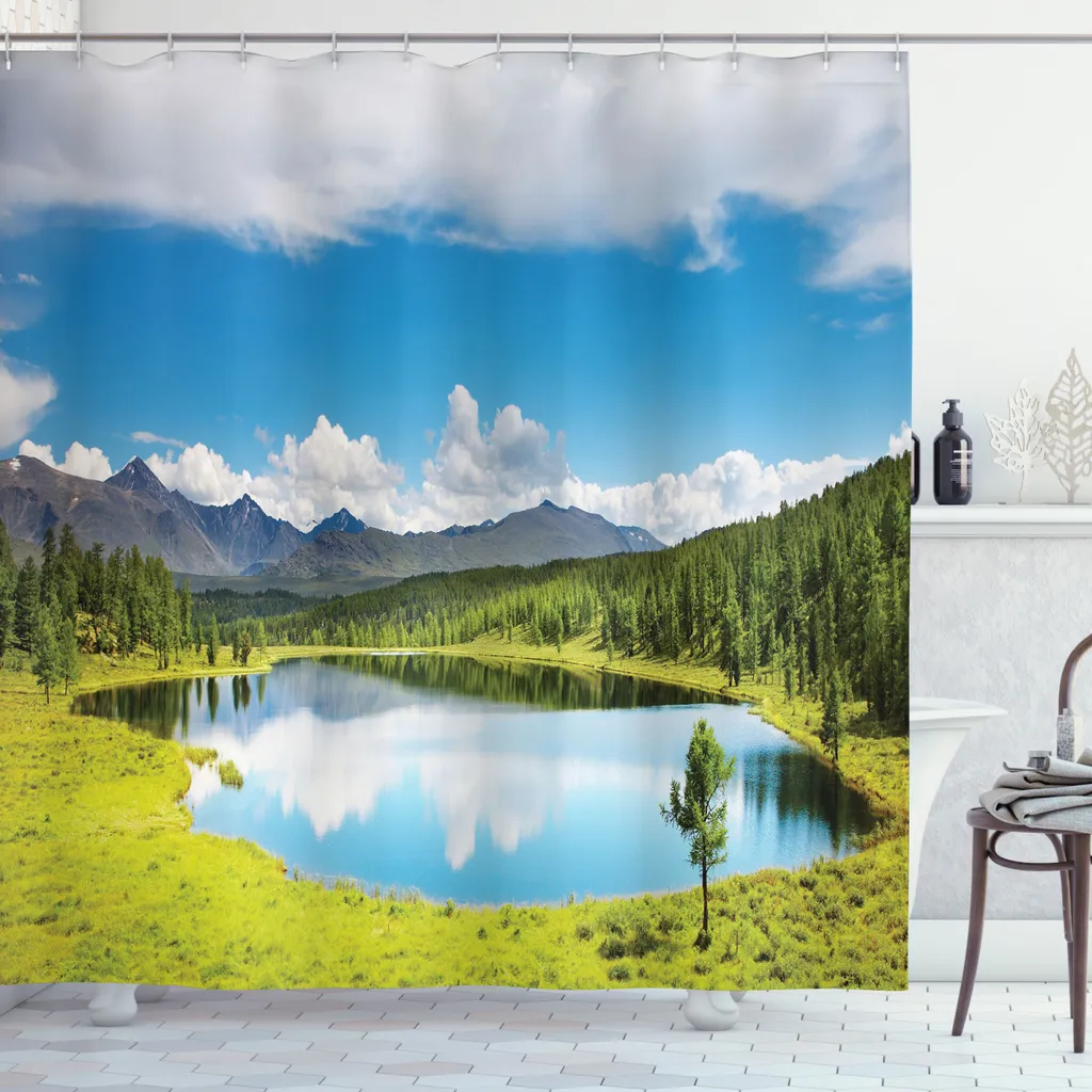 Tenda Doccia Montagna Verde e Blu ABAKUHAUS | 175x240 cm Qualità