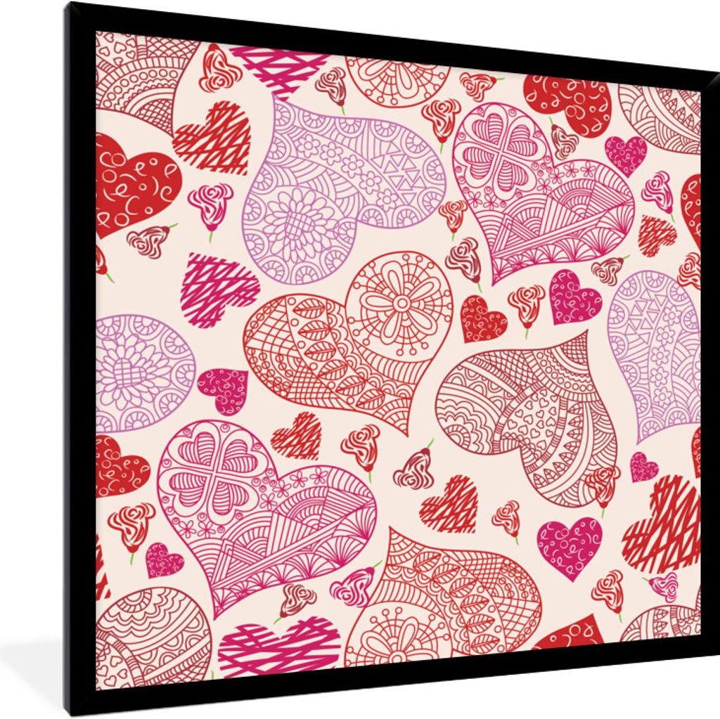 MuchoWow Gerahmtes Poster Eine Illustration mit rosa und roten Herzen 40x40 cm - Poster mit Schwarzem Bilderrahmen Wandposter Rahmen Foto Bilder ...