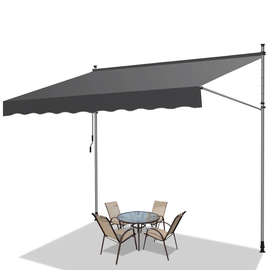 Fiqops Tenda da Sole a Morsetto 2M Grigio per Balcone senza Forare