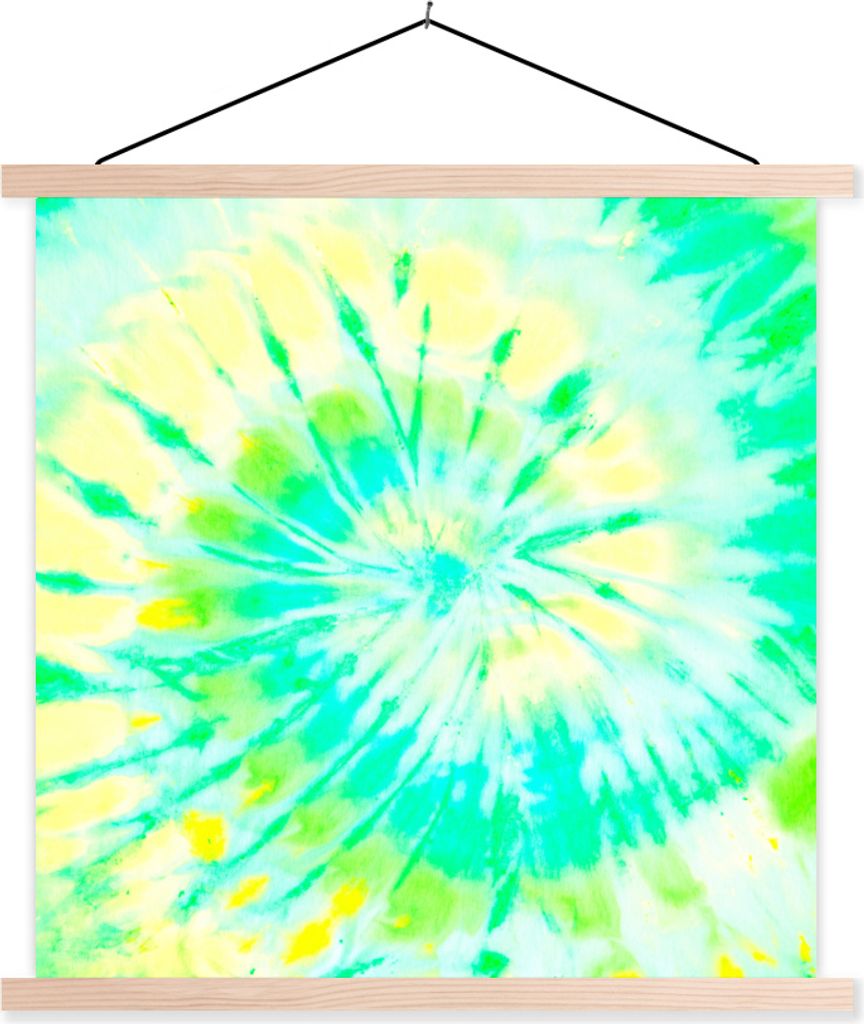 MuchoWow Textilposter Sommer - Krawattenfärbung - Gelb 120x120 cm mit holzfarbenen Rahmen - Textil-Poster