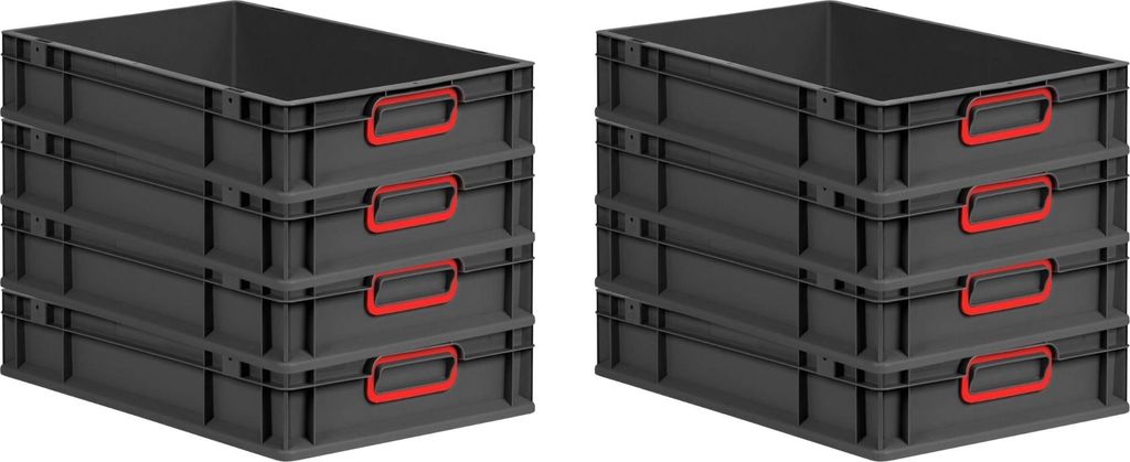SuperSparSet 8x Eurobox NextGen Color | HxBxT 12x40x60cm | 23 Liter | Griffe rot geschlossen | Schwarz | Eurobehälter, Transportbox, Transportbeh...
