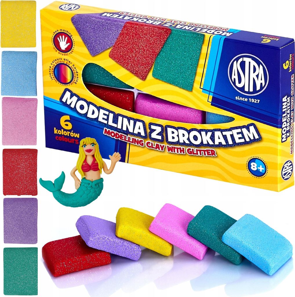 ASTRA Ofenmodelliermasse MODELINA mit Glitter 6 Stück, Produktbild 