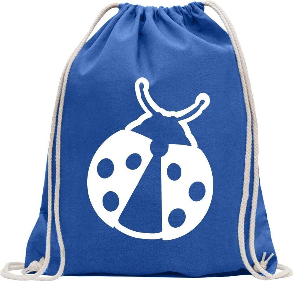 Kiwistar - Turnbeutel - royal - Marienkäfer - Fun Rucksack Sport Beutel Gymsack Baumwolle mit Ziehgurt