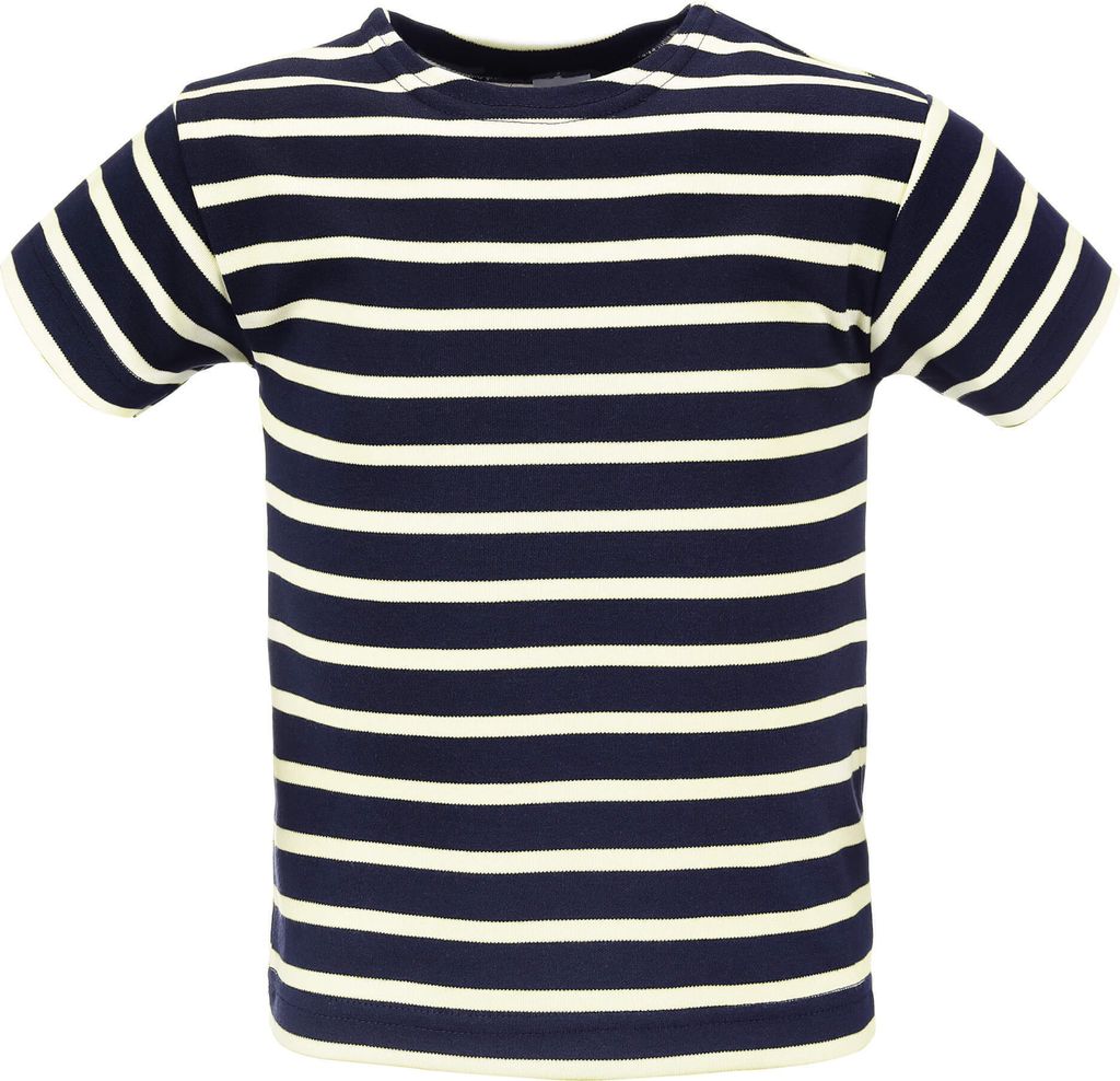 modAS Kinder T-Shirt mit Streifen Bretonisches Shirt - Streifenshirt Mädchen Jungen Baumwolle in Blau / Natur Größe 164