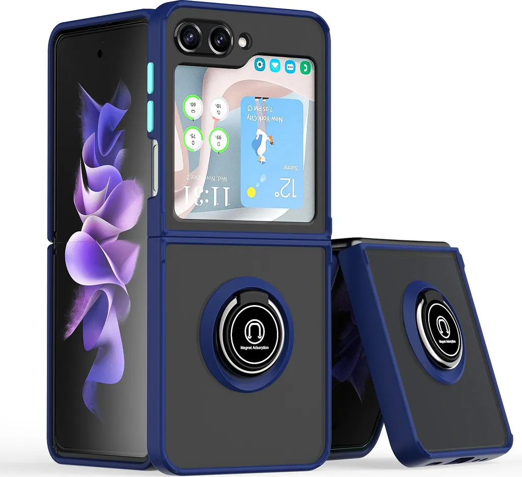 Cover Samsung Galaxy Z Flip 7 FE / Z Flip 6 Opaca con Ring Stand Blu