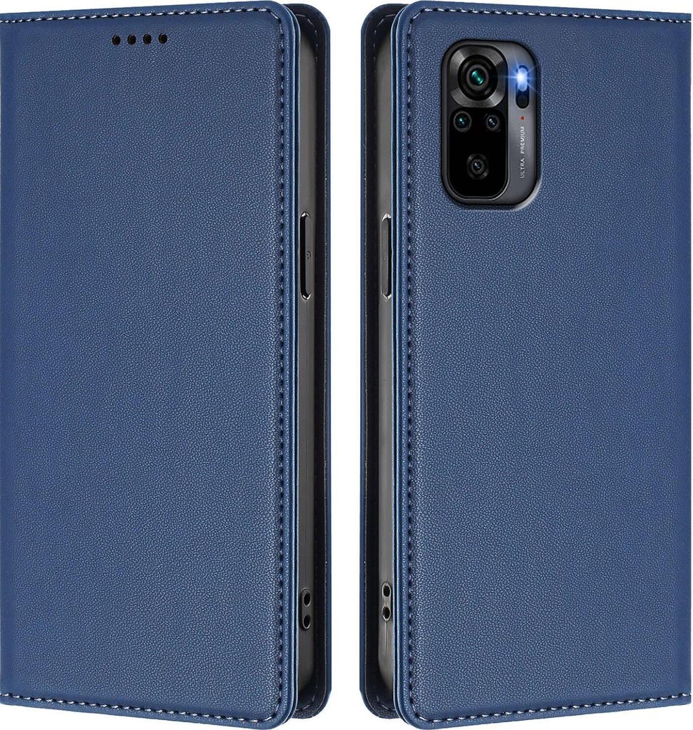 Handyhülle für Xiaomi Redmi Note 10S/Note 10 4G, Kunstleder Klapphülle Stoßfeste Magnetische Hülle mit Ständer Dunkelblau