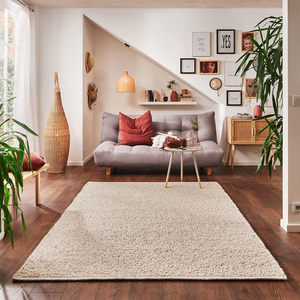 Steffensmeier Handweb Teppich Waldsee | Wolle (Schurwolle),Natur, handgewebt, Wohnzimmer Schlafzimmer Größe: 130x200 cm