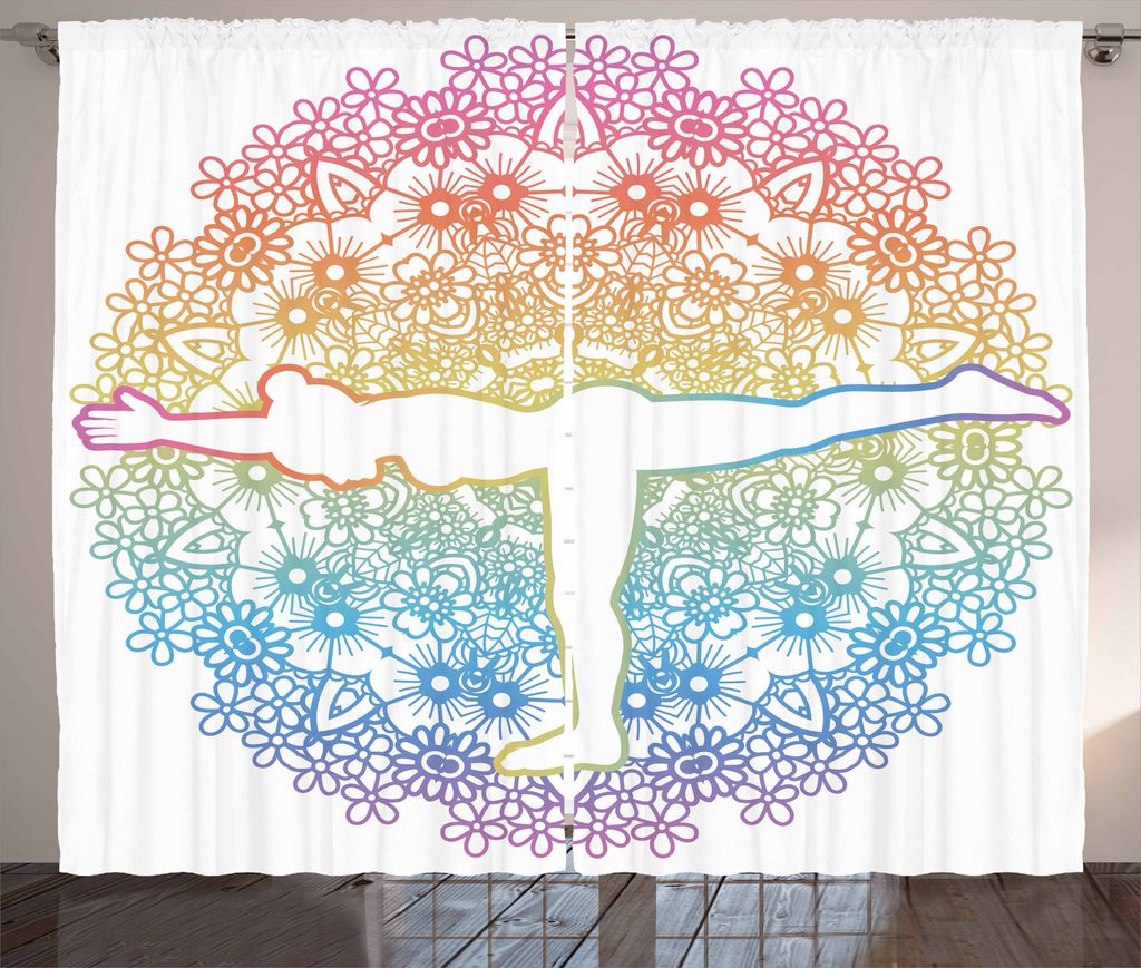 ABAKUHAUS Yoga Rustikaler Vorhang, Frau in Balance Mandala, Wohnzimmer Universalband Gardinen mit Schlaufen und Haken, 280 x 175 cm, Mehrfarbig