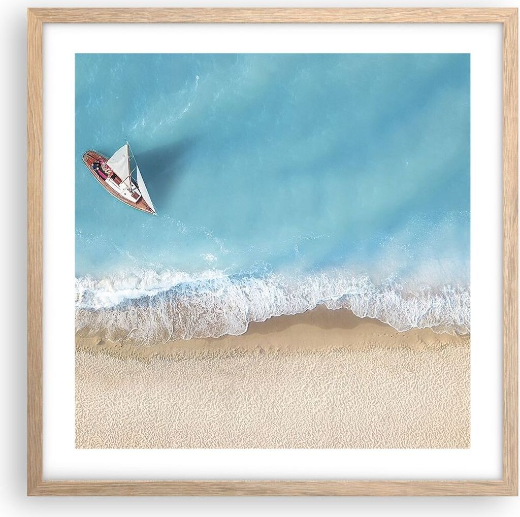 Gerahmtes Poster - Rahmen in heller Eiche - Yacht Sommer Meer - 50x50 cm - Wand Bild - Wanddeko - Wandbilder - Wandposter - Bilderrahmen - Bilder -...
