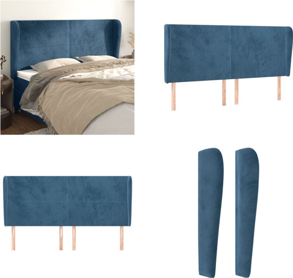 vidaXL Kopfteil mit Ohren Dunkelblau 203x23x118/128 cm Samt Produktbild 