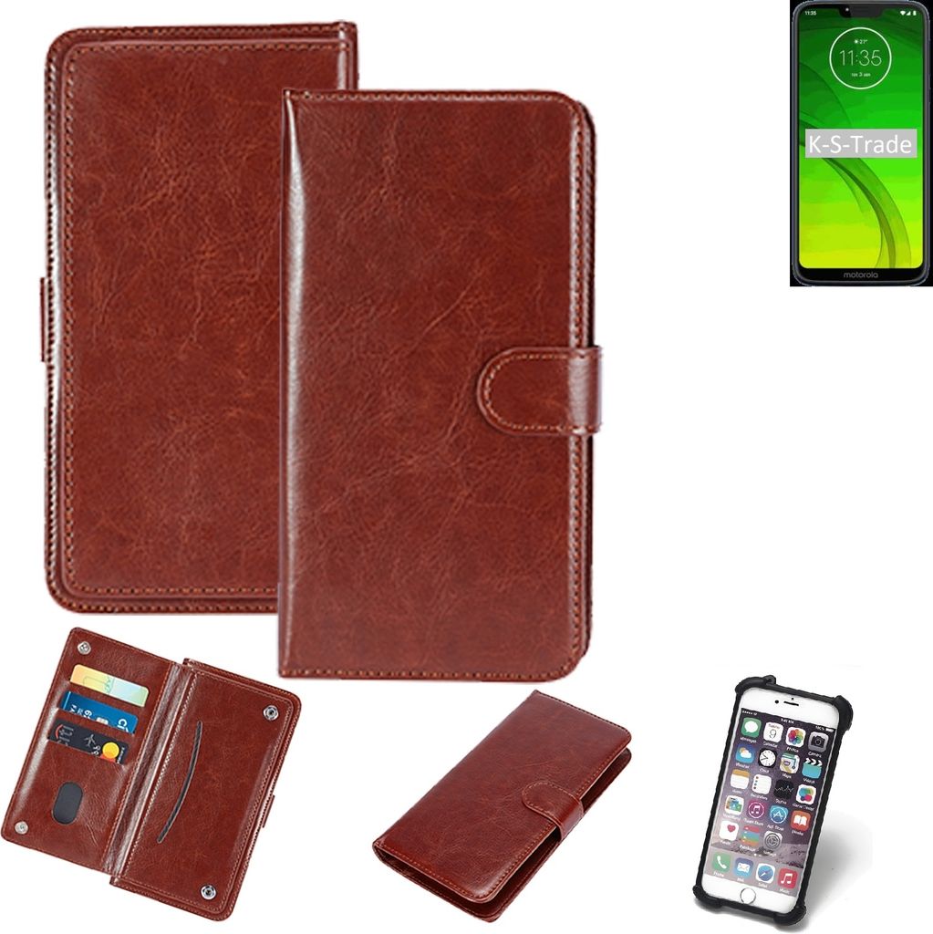 K-S-Trade 360° Hülle kompatibel mit Motorola Moto G7 Power braun Kunstleder Case BookCase WalletCase Kunstlederederhülle Handyhülle, Rundumschutz