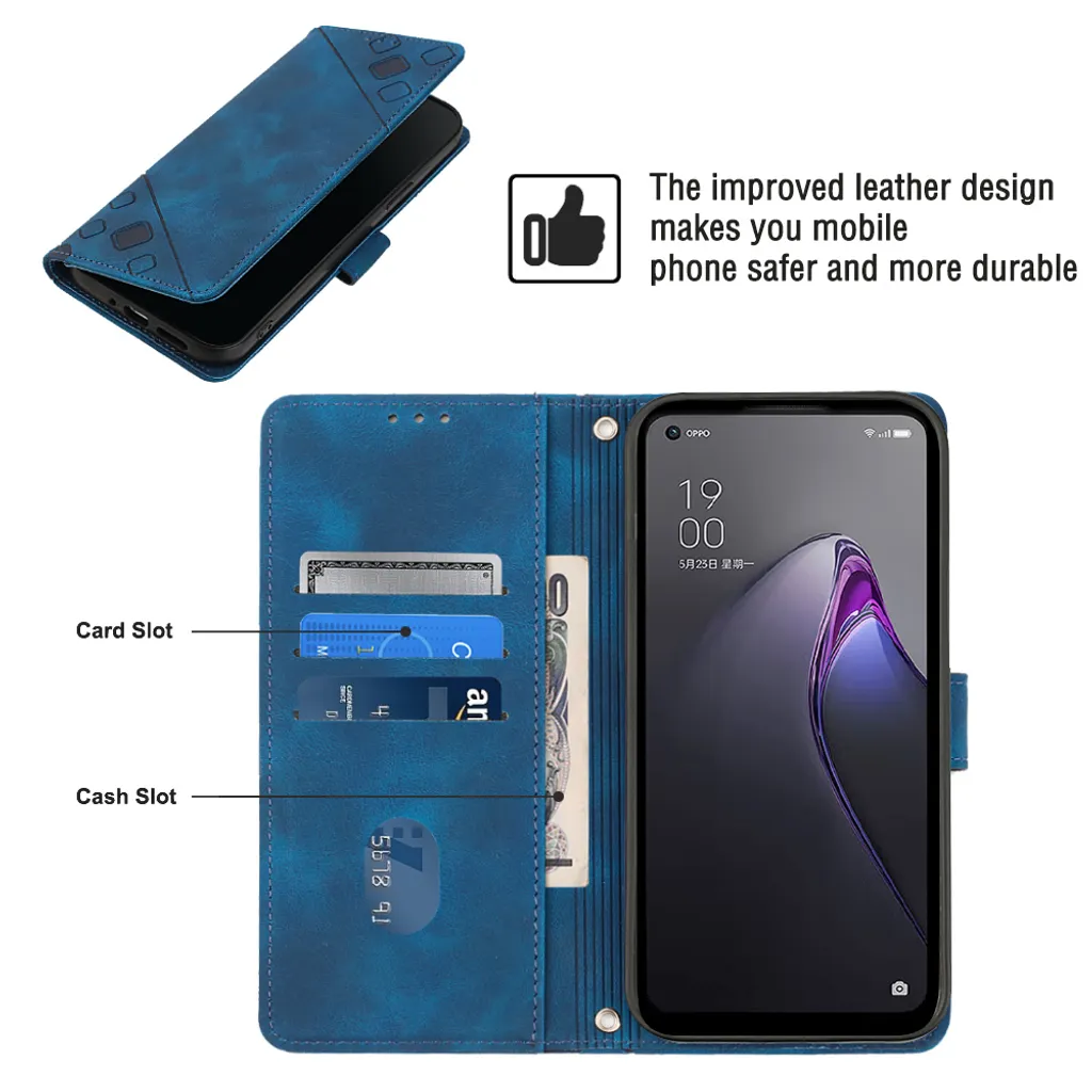 GOKEN Cover per Oppo Reno 8 T (Reno8 T), Custodia Flip TPU/PU Portafoglio Pelle con Stand/Carte Slot, Chiusura Magnetica Goffrata con Motivo Telefono Case Custodie, Blu