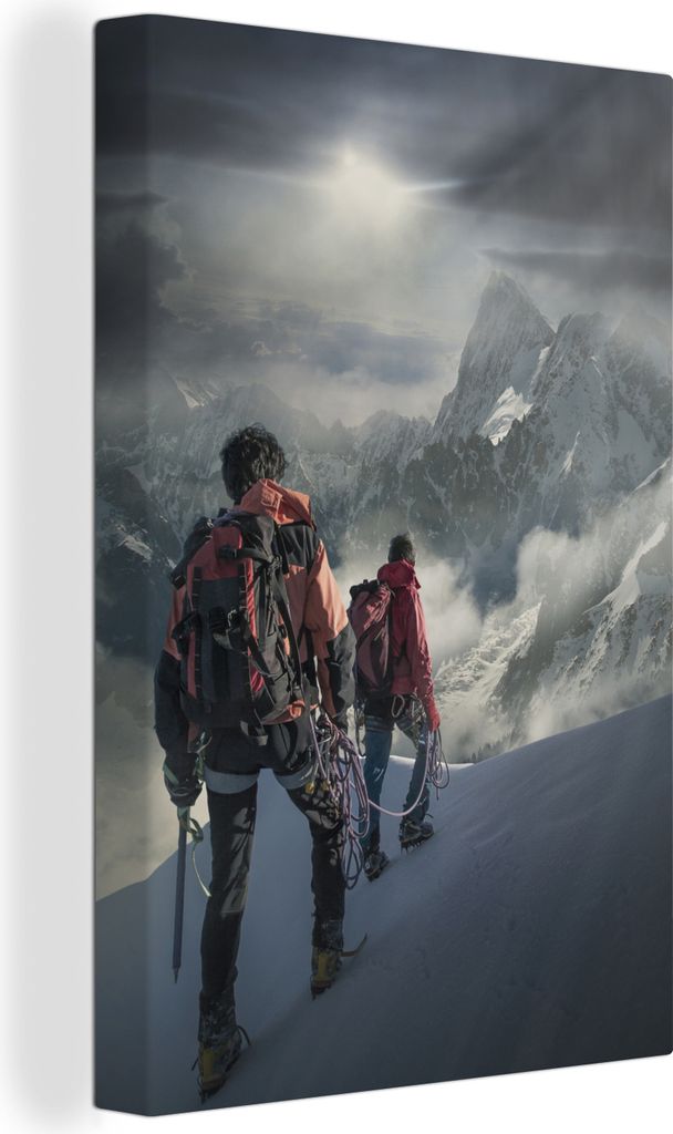 OneMillionCanvasses - Leinwandbilder - 90x140 cm, Zwei Bergsteiger auf einem Schneehang des Mont Blanc, Wandbilder Kunstdruck Wanddekoration - Fo...