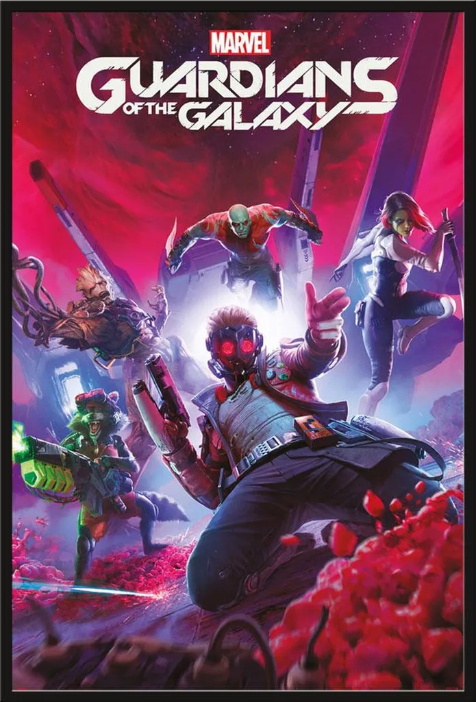 Maxi Poster Les Gardiens de la Galaxie encadré noir sous vitre acrylique
