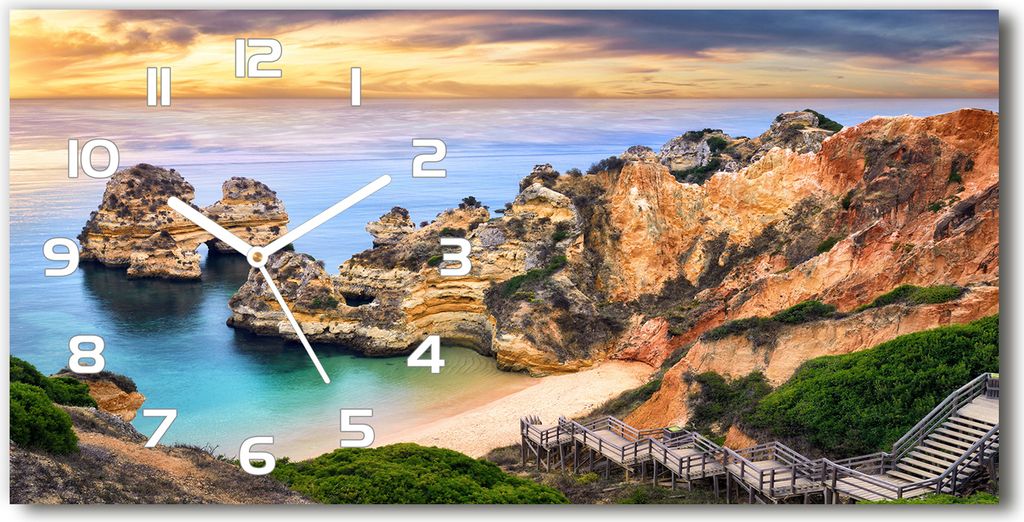 Wanduhr aus Glas – 60x30 cm - Glasbild - Glasuhr - Gehärtetes Glas - weisse-zeiger - Lagos Portugal