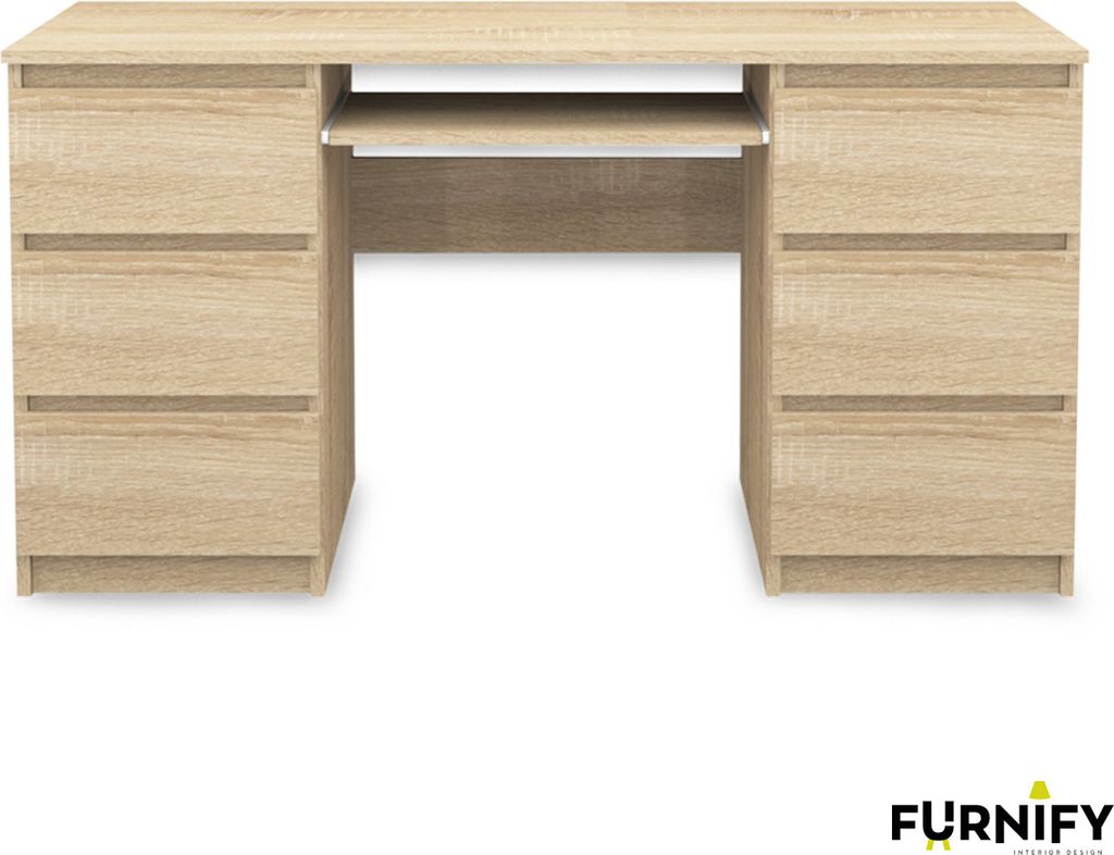 Schreibtisch 130x76x50cm mit 6 Schubladen Sonoma Büro PC Produktbild 3