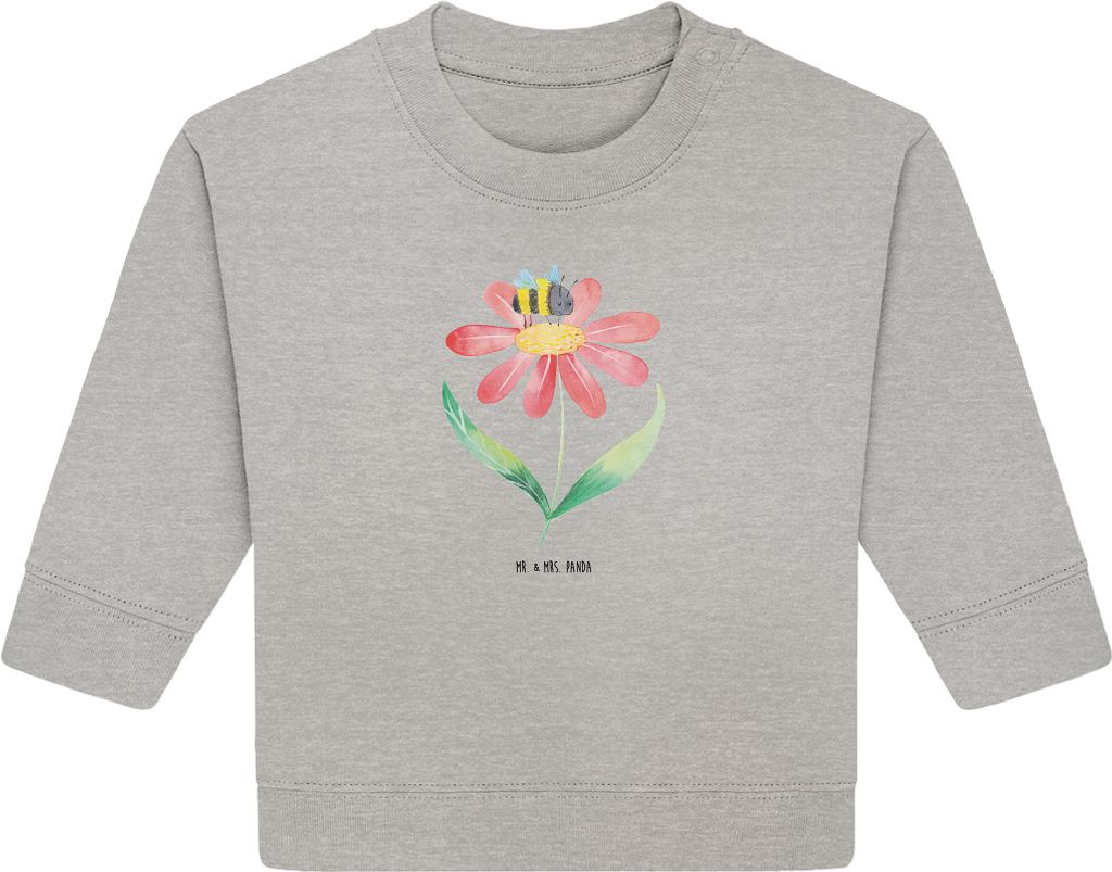 Mr. & Mrs. Panda Organic Baby Pullover Hummel Blume 12. - 18. Monat - Heather Grey - Geschenk, Bullover, Flauschig, Lustige Sprüche, Natur, Hummel...