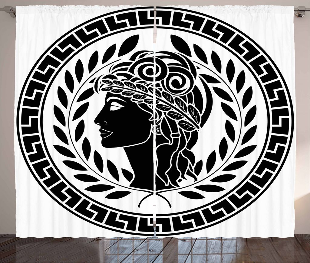 ABAKUHAUS Toga-Party Rustikaler Vorhang, Roman Muse Portrait, Wohnzimmer Universalband Gardinen mit Schlaufen und Haken, 280 x 245 cm, Weiß Schwarz