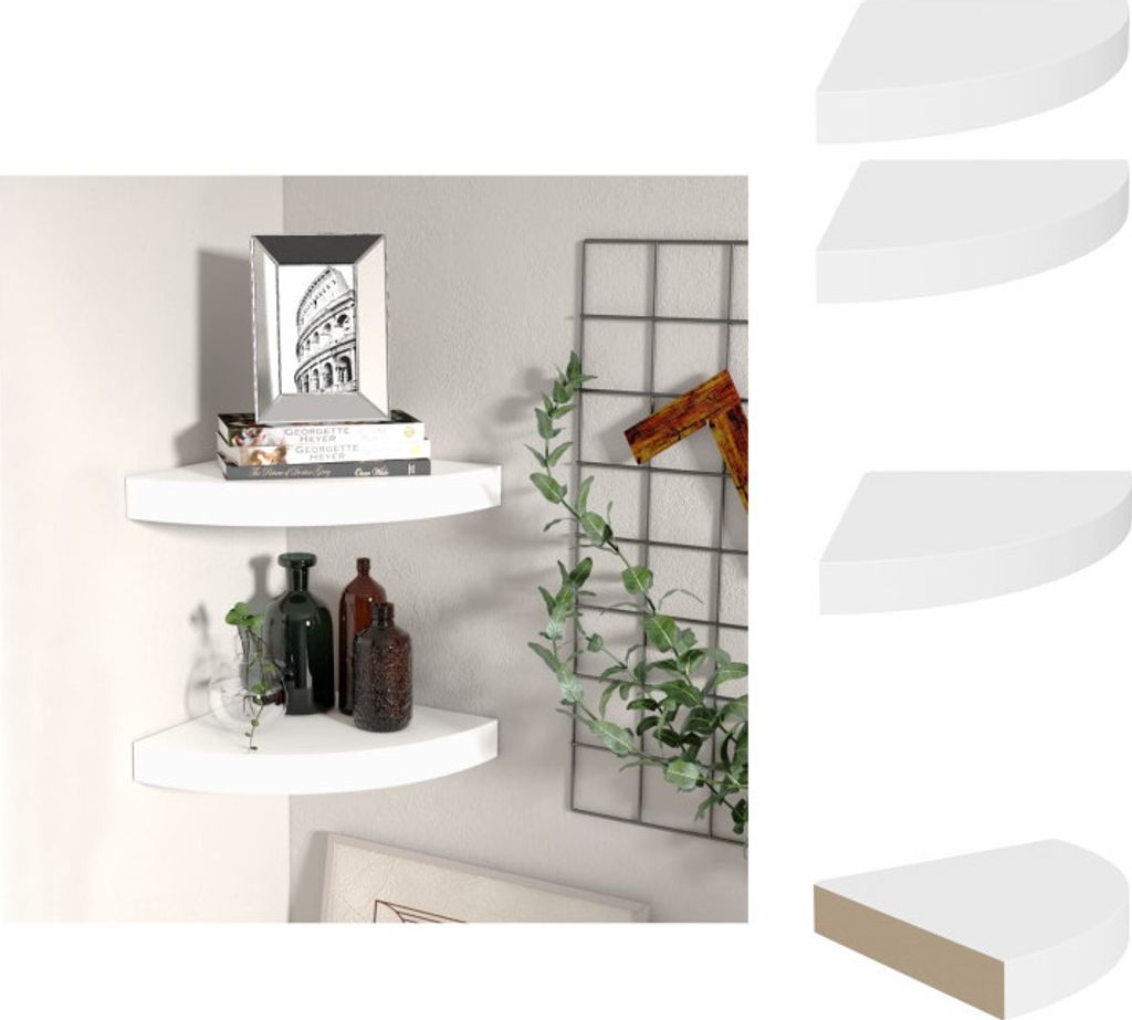 vidaXL Eck-Schweberegale 2 Stk. Weiß 25x25x3,8 cm MDF - Wandregale