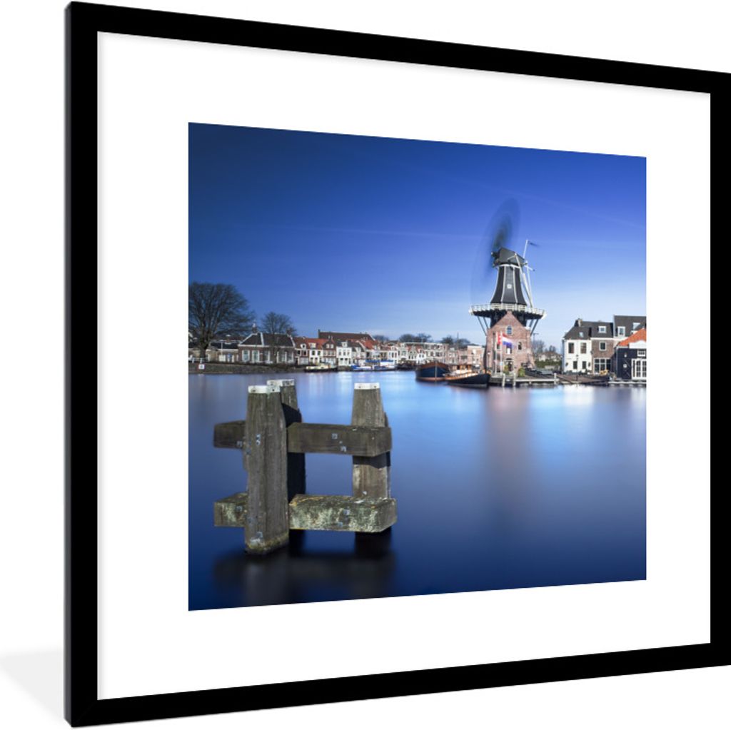 MuchoWow Gerahmtes Poster Wasser - Haus - Haarlem 40x40 cm - Poster mit Schwarzem Bilderrahmen Wandposter Rahmen Foto Bilder - Poster - Plakat im...