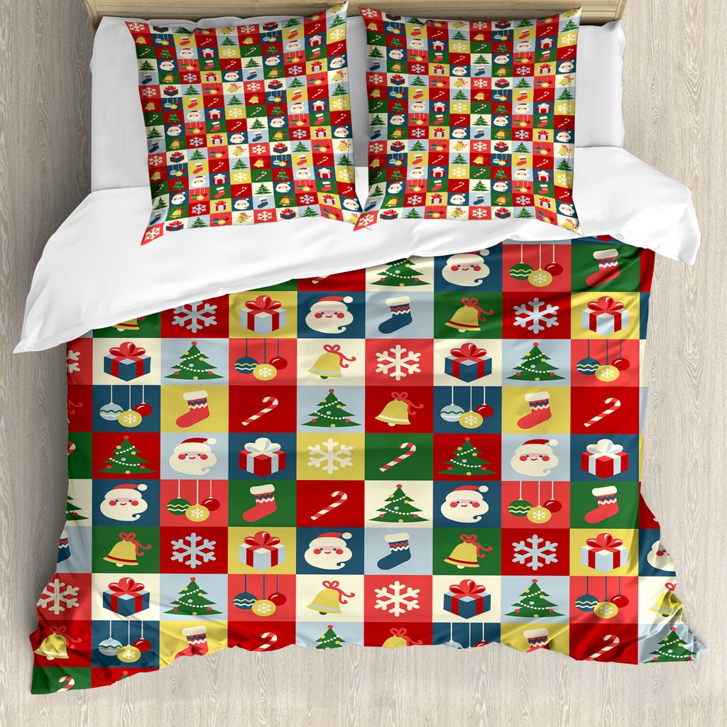 ABAKUHAUS Weihnachten Bettbezug, Santa Surprise Boxes, Milbensicher Allergiker geeignet mit Kissenbezügen, 155 cm x 220 cm - 80 x 80 cm, Mehrfarbig