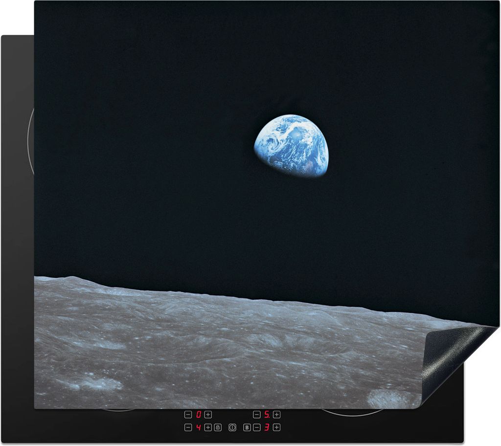 KitchenYeah Herdabdeckplatte Die Erde vom Mond aus , 57x51cm, Küche Deko, Glaskeramikfeld Herdabdeckung, Abdeckplatte fùr Kochfeld