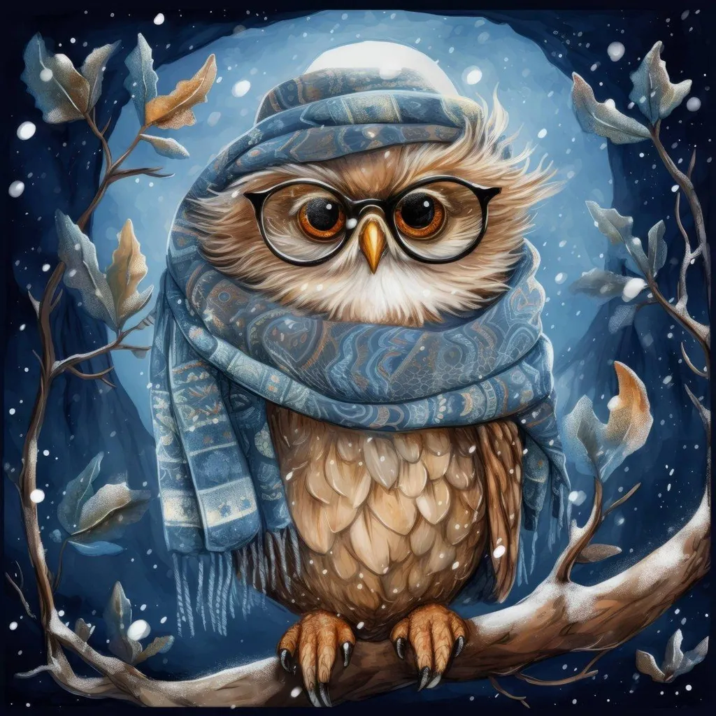 Broderie diamant Hibou d'hiver 45 x 45 cm - Kit complet Diamond Painting