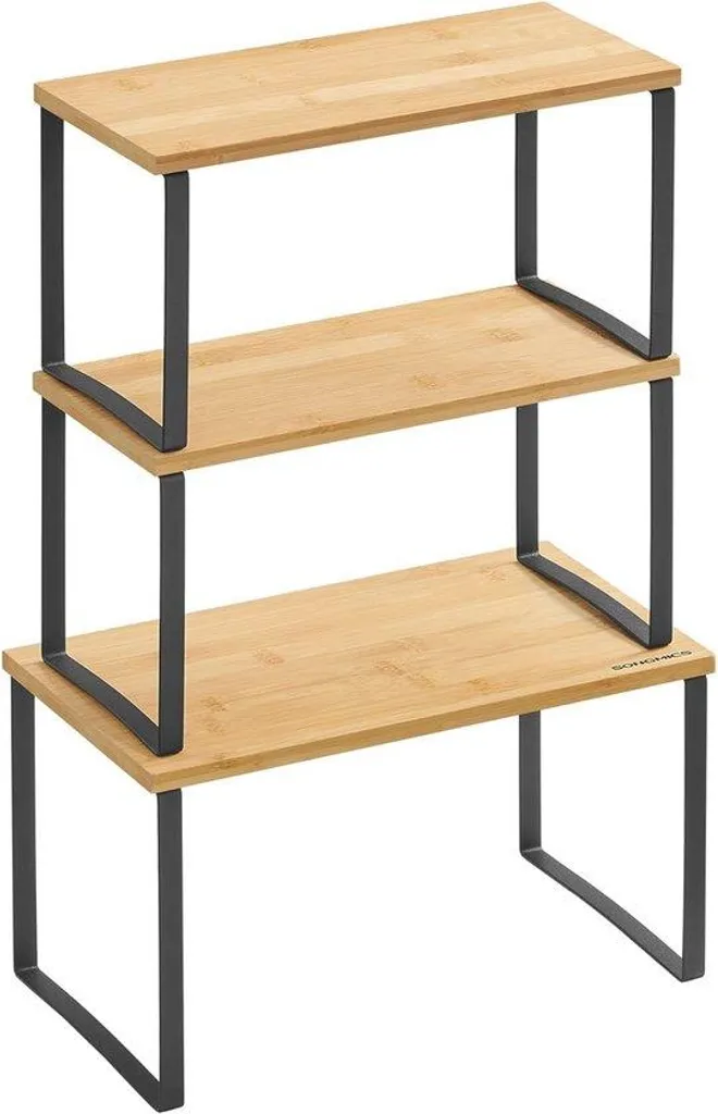 Étagère à herbes aromatiques empilable en bambou et métal noir 30cm