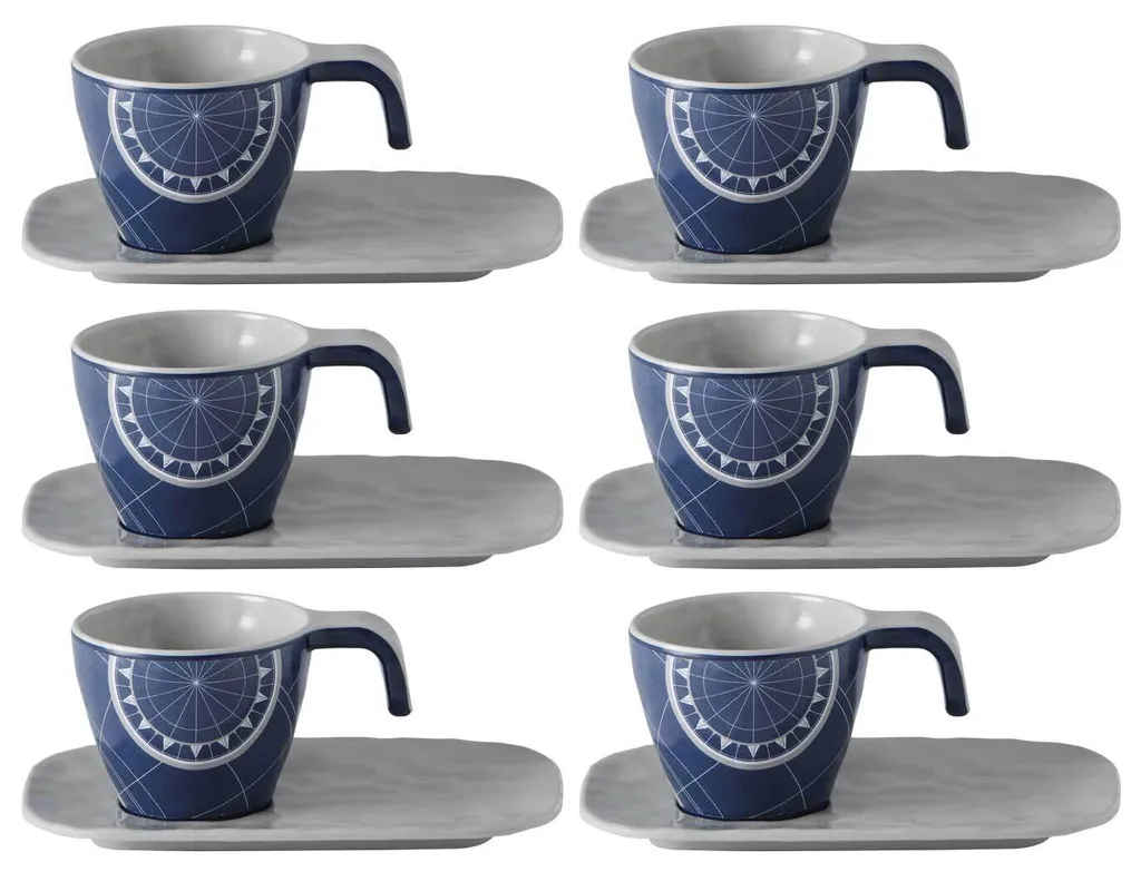 Tazzina da caffè espresso con sottobicchiere a onda, melamina, Pacific - Set da 6