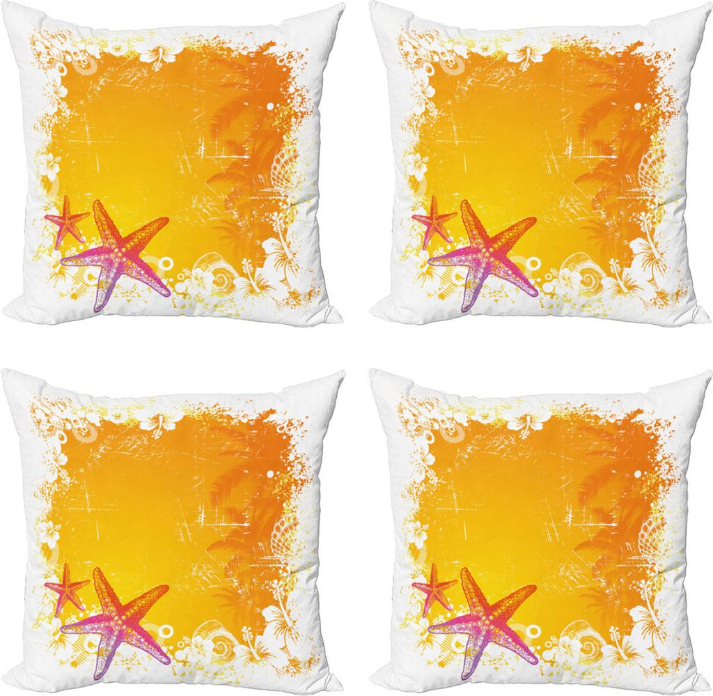 ABAKUHAUS Seestern Kissenbezug Set (4 Stück), Exotische Blumen Seastars, Moderner Doppelseitiger Digitaldruck, 50 cm x 50 cm, Orange Gelb Rosa