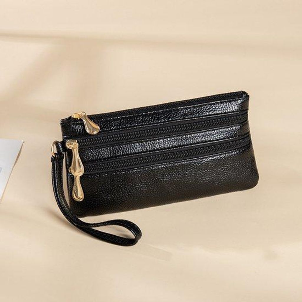 Softleather-Lychee-Print-Tasche mit vielen Taschen für Smartphone, schwarz, 19 x 10 x 1 cm