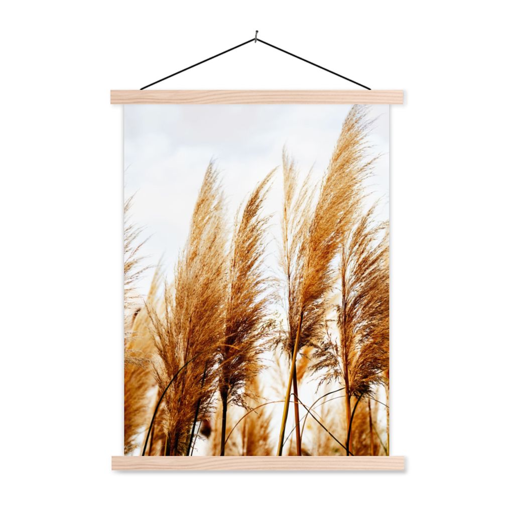 MuchoWow Textilposter Pampasgras - Sonne - Gras 120x160 cm mit holzfarbenen Rahmen - Plakatkarton