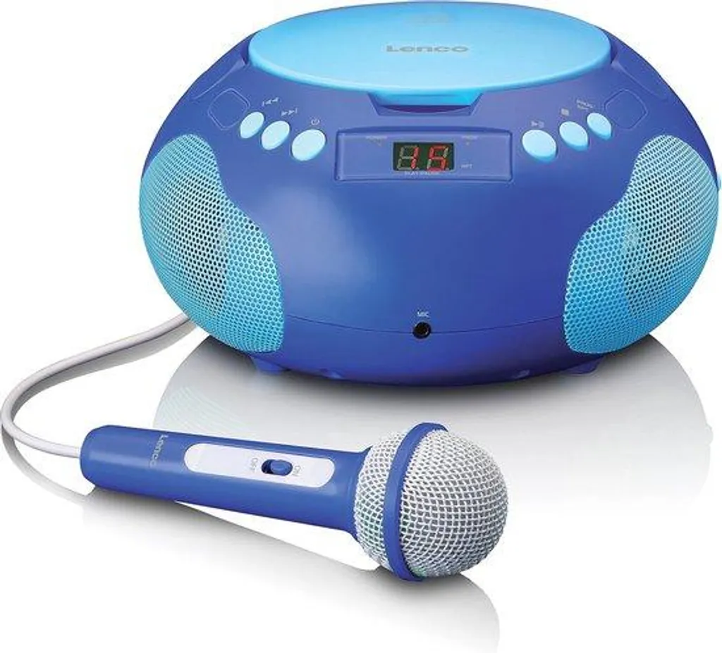 Lecteur CD enfant karaoké bleu, radio FM stéréo et entrée audio externe