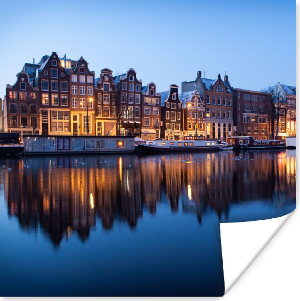 MuchoWow Poster Amsterdam - Sonnenuntergang - Spiegelung 75x75 cm - Wand Dekoration